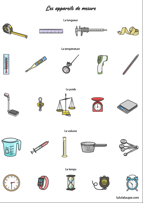 Fiche gratuite à imprimer ; les instruments de mesure