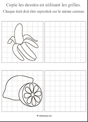 Apprendre à dessiner une banane et un citron sur quadrillage