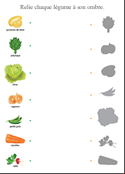 Jeu à imprimer, légumes et ombres