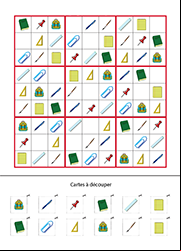 Jeu de sudoku à imprimer, les fournitures scolaires