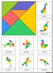 Tangram à imprimer en couleur avec 8 modèles d'animaux