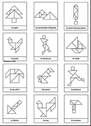Dessins à colorier d'animaux, de personnages et d'objets pour jeu tangram à imprimer gratuitement