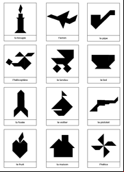 Modèles d'objets pour jeu tangram à imprimer en noir et blanc