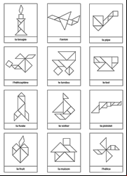 Modèles d'objets pour jeu tangram à imprimer en noir et blanc