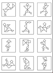 Modèles de personnages pour jeu tangram à imprimer en noir et blanc