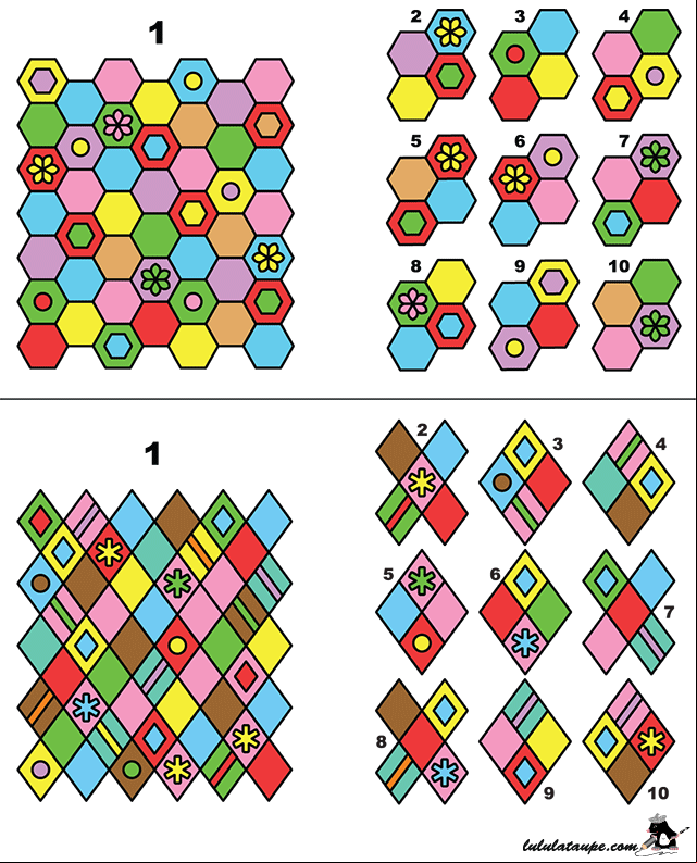 Jeux d'observation à imprimer, trouver les fragments d'une image