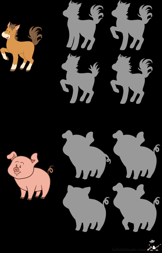 Jeu des ombres, les animaux de la ferme