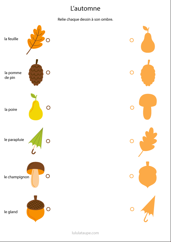 Jeu des ombres gratuit à imprimer, l'automne