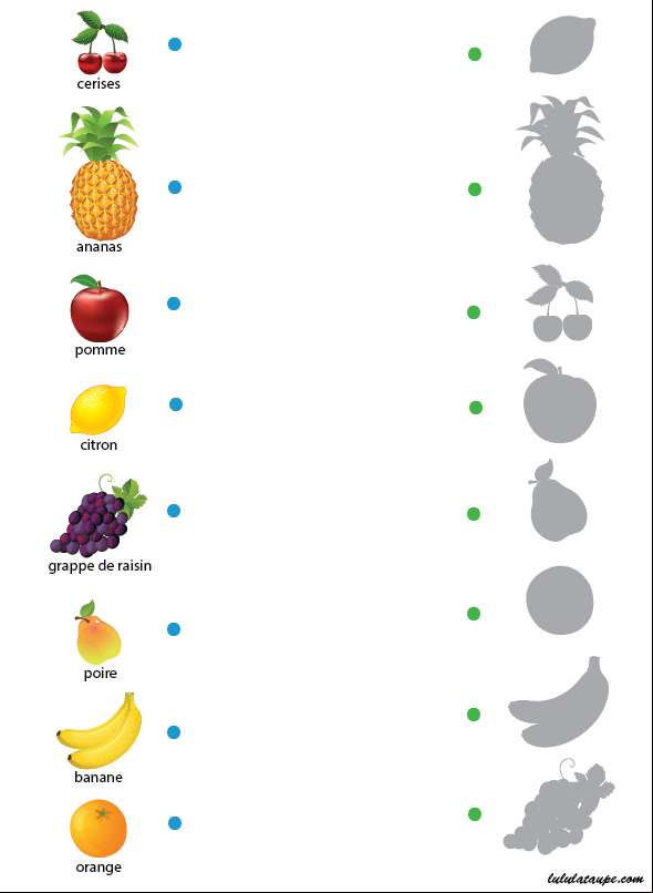 Jeu des ombres gratuit à imprimer, les fruits