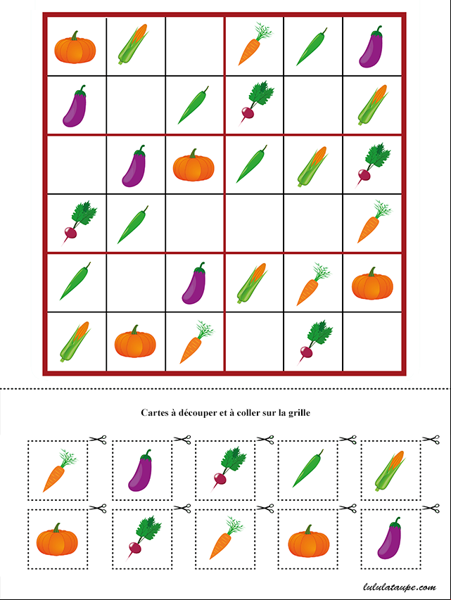 Jeu de sudoku à imprimer gratuitement, maternelle MS et GS