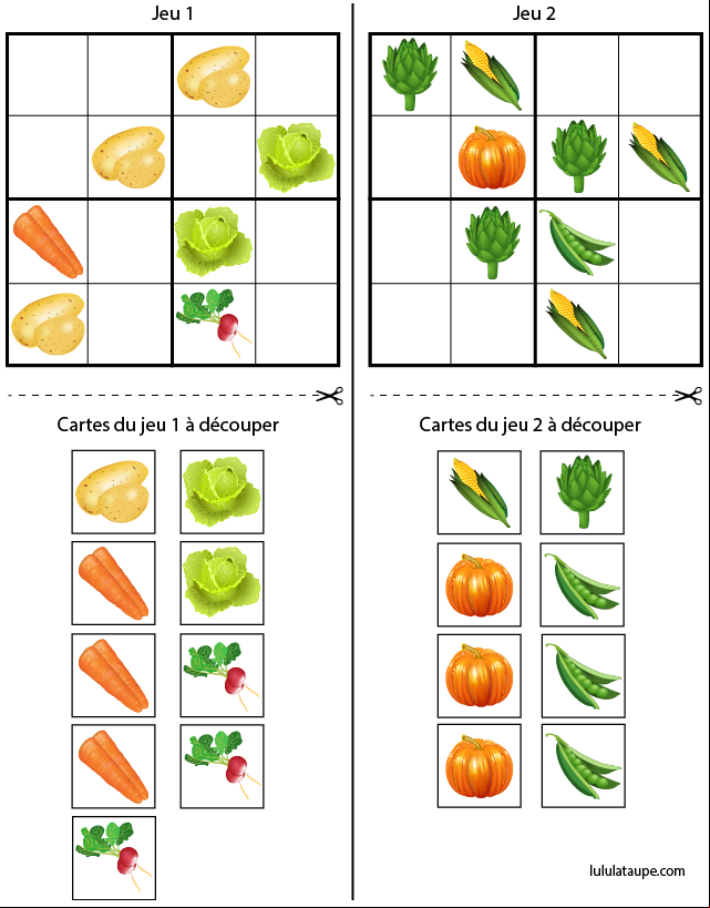 Jeu de sudoku à imprimer gratuitement, maternelle MS et GS