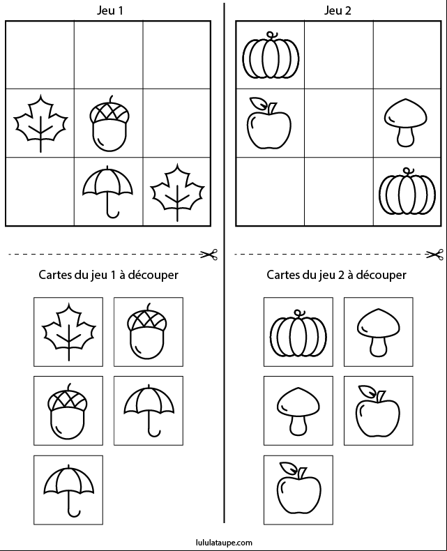 Jeu de sudoku facile, maternelle MS et GS