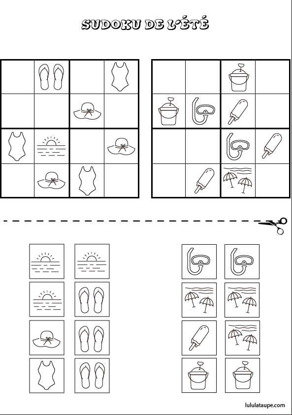 Jeu de sudoku à imprimer gratuitement, maternelle Grande section, , l'été