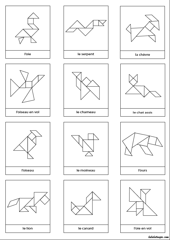 Contours d'animaux à réaliser pour jeu Tangram
