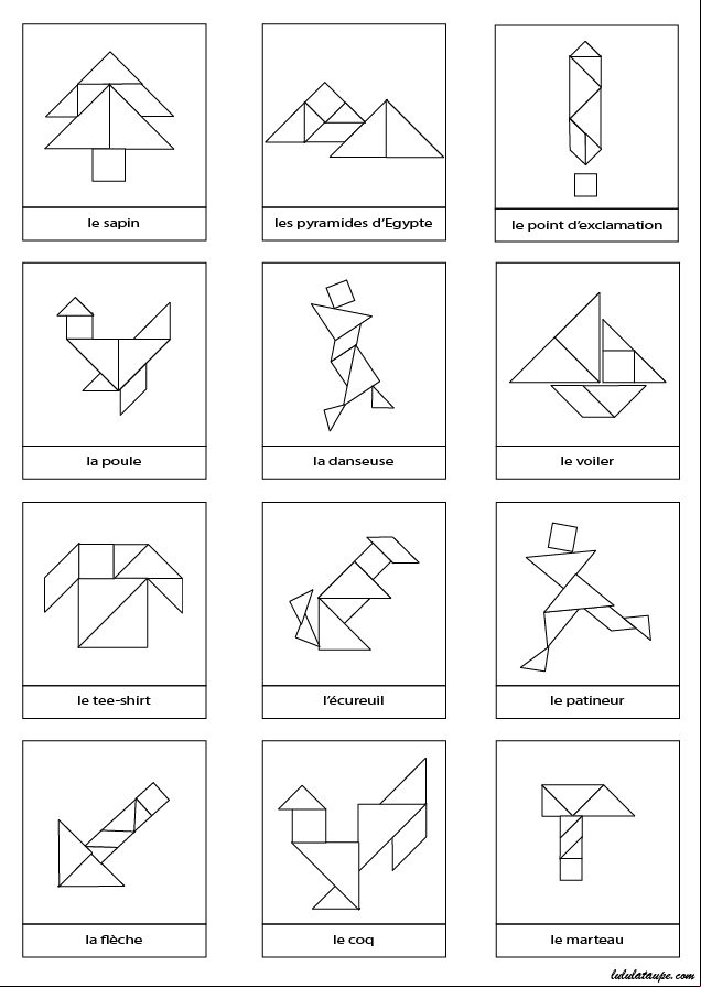 Dessins en noir et blanc à imprimer pour jeu Tangram