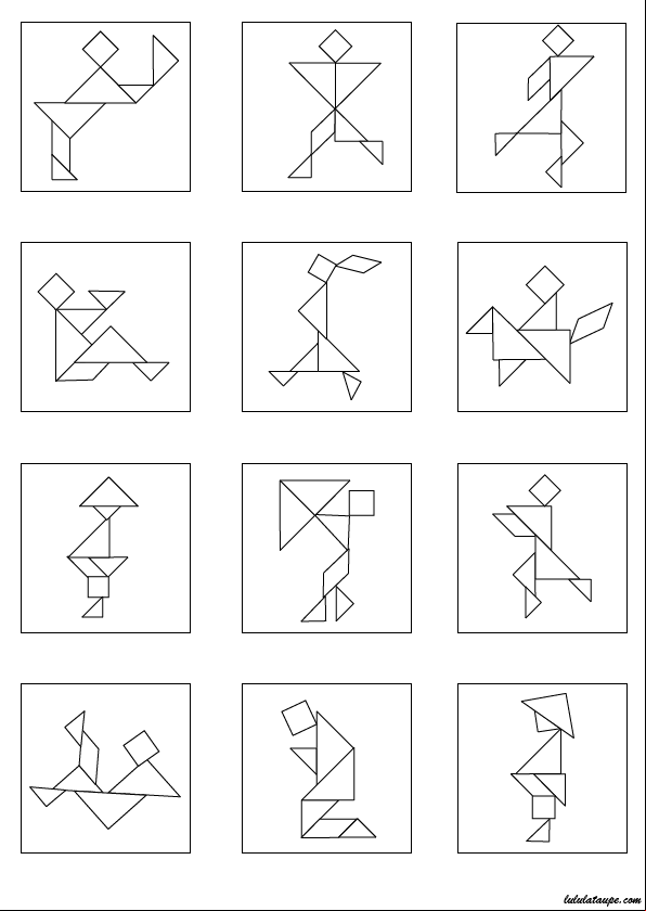 Page de modèles de personnages à réaliser pour jeu Tangram