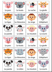 Jeu de mémoire à imprimer pour apprendre les noms des animaux