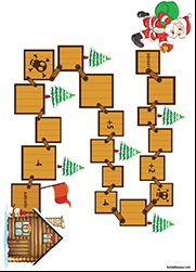 Jeu de plateau à imprimer, le père Noël et les lutins