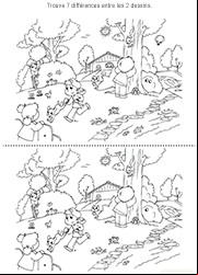 Jeu gratuit des 7 erreurs à imprimer avec réponses, les enfants au jardin