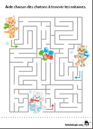 Jeu de labyrinthe avec solution, enfants des classes de maternelle