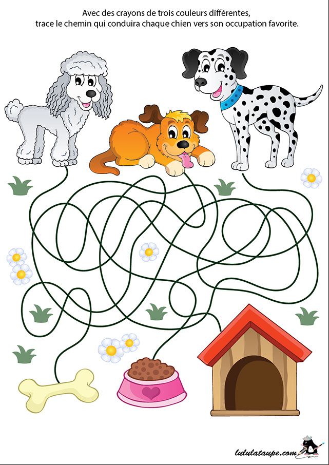 Jeu de labyrinthe à imprimer, les chiens