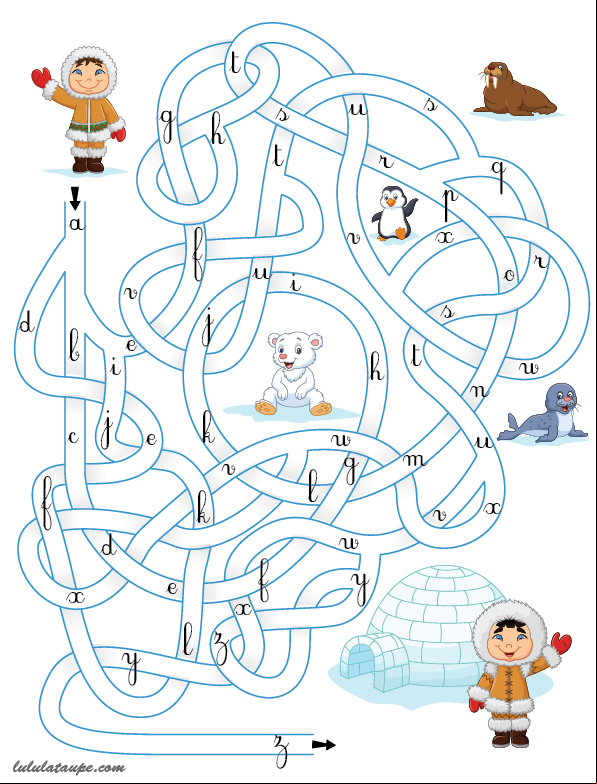 Jeu de labyrinthe à imprimer pour apprendre l'alphabet