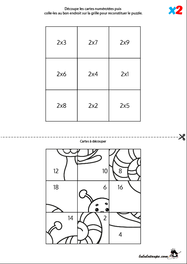 Exercice ludique pour apprendre la table de multiplication par 2