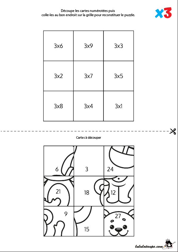 Exercice ludique pour apprendre la table de multiplication par 3